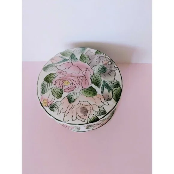Vintage Andrea By Sadek Large Watercolor Porcelain Trinket Box With Lid - Picture 4 of 8